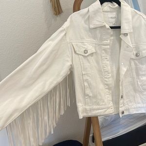 The coolest fringe white jean jacket!